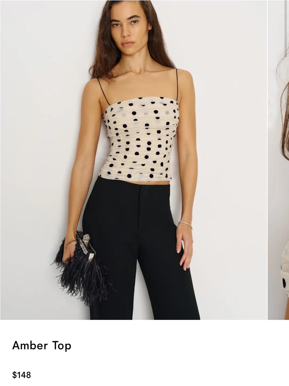 Reformation Amber Top Polka Dot Cami Top - Cream/Black